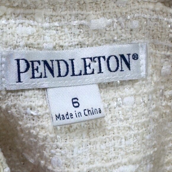 PENDLETON Women’s Jacket Ivory Tweed Textured Cotton Blend Collarless Size 6 - Picture 7 of 8